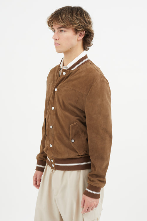 Eleventy Brown Suede Varsity Jacket