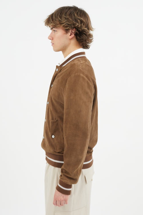 Eleventy Brown Suede Varsity Jacket