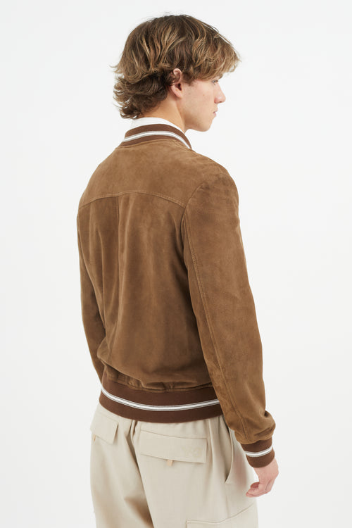 Eleventy Brown Suede Varsity Jacket