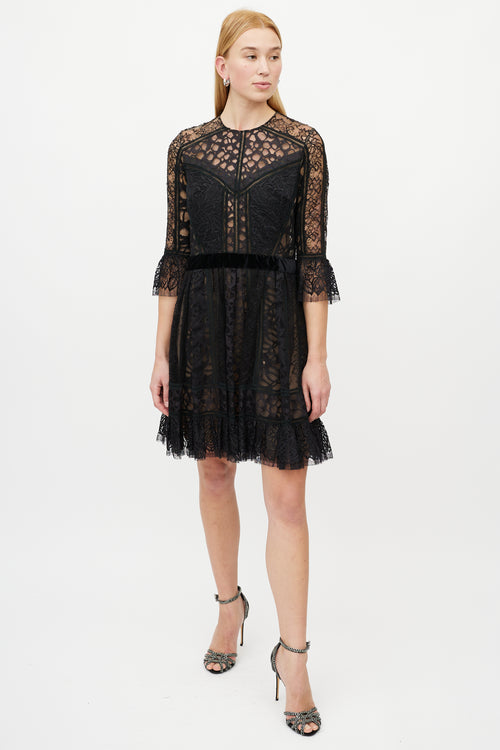 Elie Saab Black Floral Lace Dress