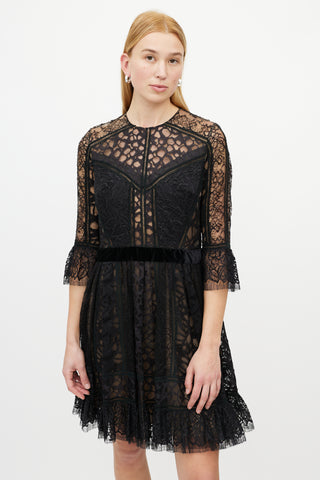 Elie Saab Black Floral Lace Dress