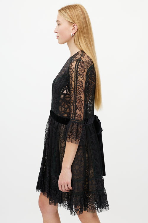 Elie Saab Black Floral Lace Dress