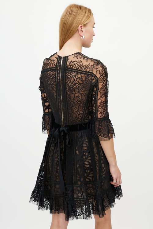 Elie Saab Black Floral Lace Dress