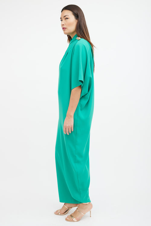 Elie Saab Green One Sleeve Draped Maxi Dress