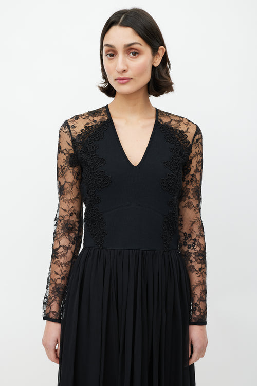 Elie Saab Black Long Sleeve Guipure Lace Dress