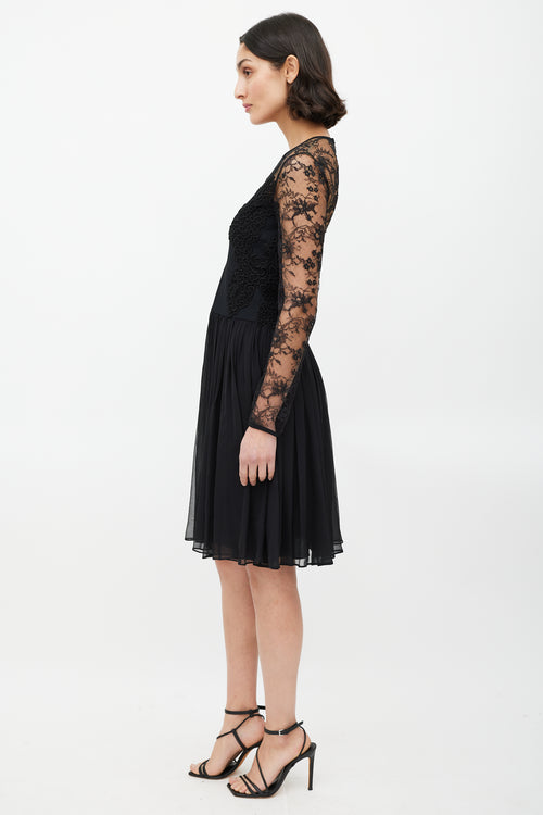 Elie Saab Black Long Sleeve Guipure Lace Dress