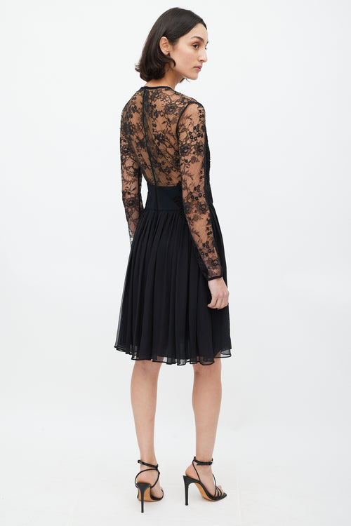 Elie Saab Black Long Sleeve Guipure Lace Dress