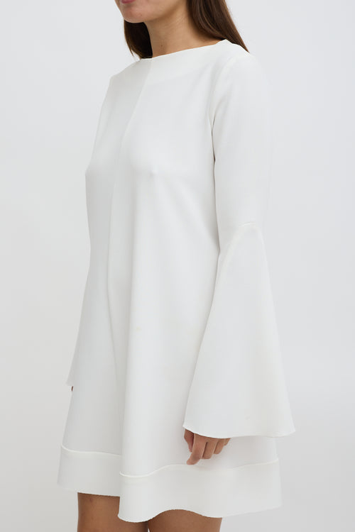 Ellery White Textured Crepe Flared Sleeve Dress