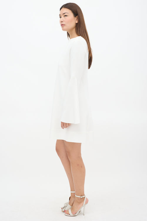 Ellery White Textured Crepe Flared Sleeve Dress