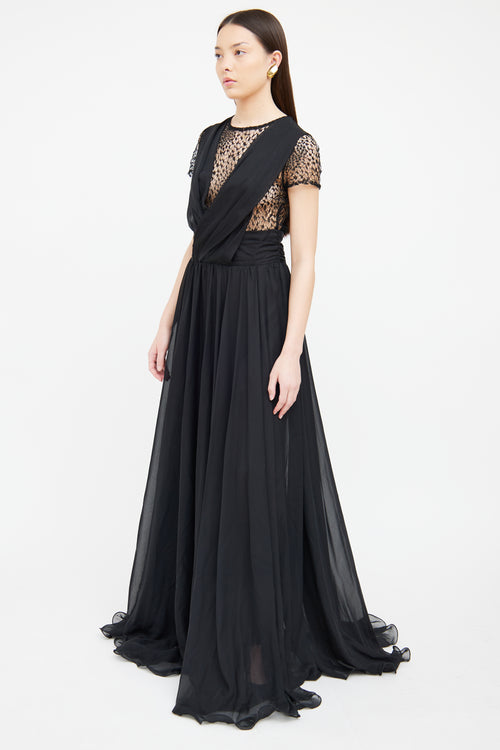 Elie Saab Black Lace Draped Gown