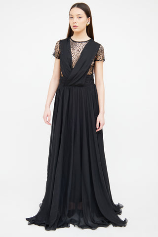 Elie Saab Black Lace Draped Gown