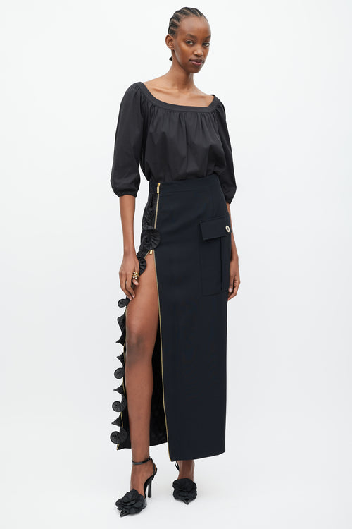 Emanuel Ungaro Black Ruffle Cargo Maxi Skirt