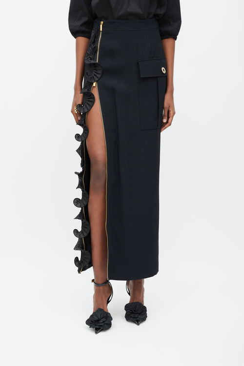 Emanuel Ungaro Black Ruffle Cargo Maxi Skirt