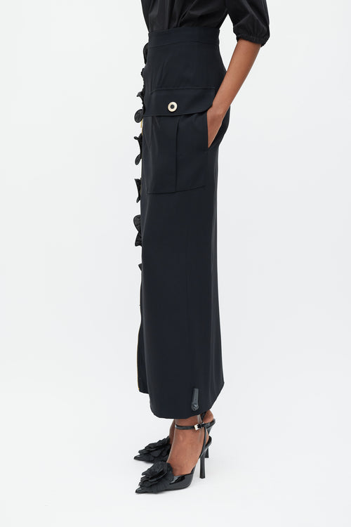 Emanuel Ungaro Black Ruffle Cargo Maxi Skirt