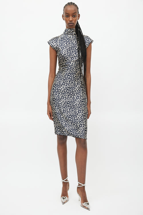 Emanuel Ungaro Navy 
Cream Silk Print Dress