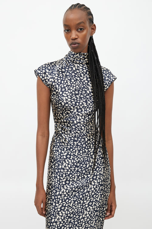 Emanuel Ungaro Navy 
Cream Silk Print Dress