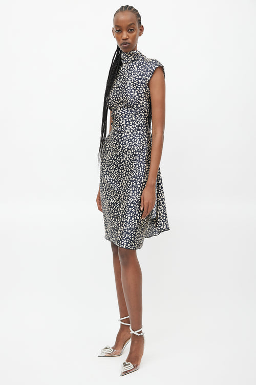 Emanuel Ungaro Navy 
Cream Silk Print Dress