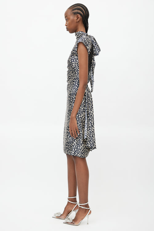 Emanuel Ungaro Navy 
Cream Silk Print Dress