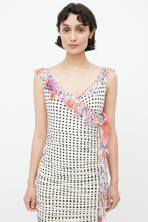 Emanuel Ungaro White 
Multicolour Polka Dot Knit Dress