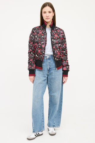 Emilio Pucci Black 
Multicolour Floral Down Jacket