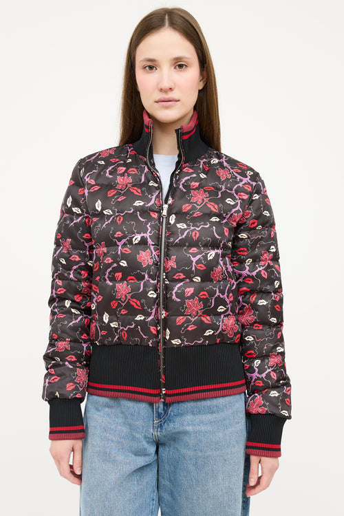 Emilio Pucci Black 
Multicolour Floral Down Jacket