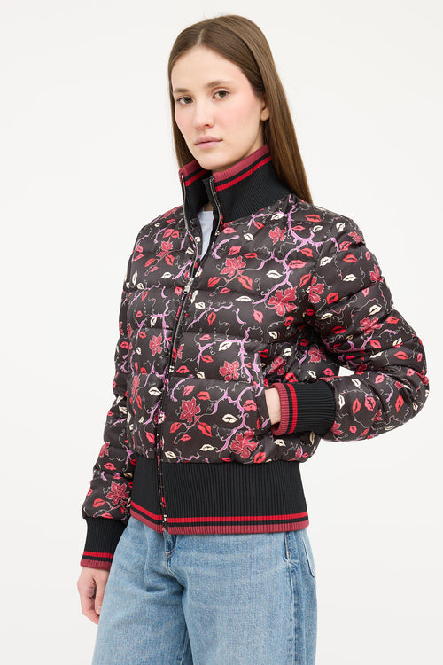 Emilio Pucci Black 
Multicolour Floral Down Jacket