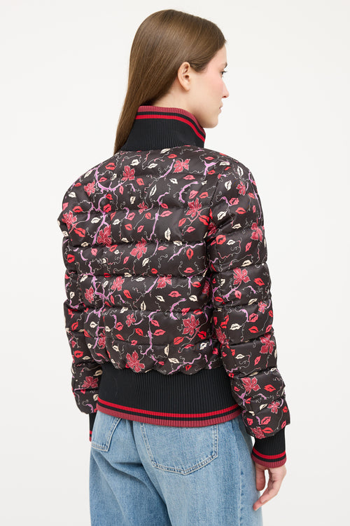 Emilio Pucci Black 
Multicolour Floral Down Jacket