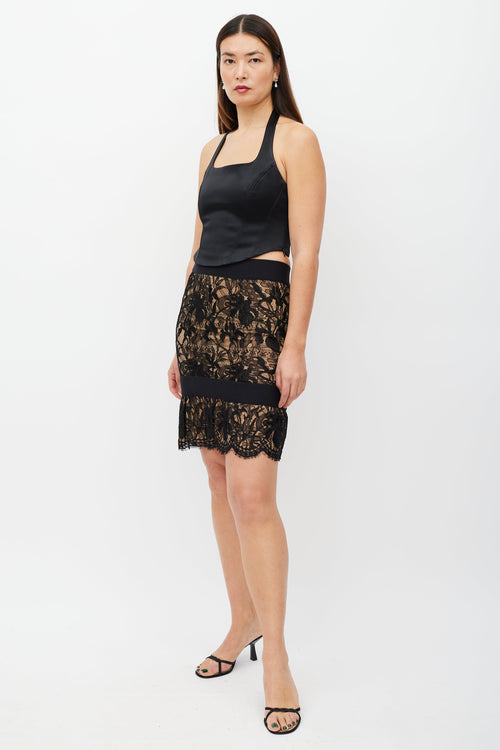 Beige 
Black Floral Lace Skirt