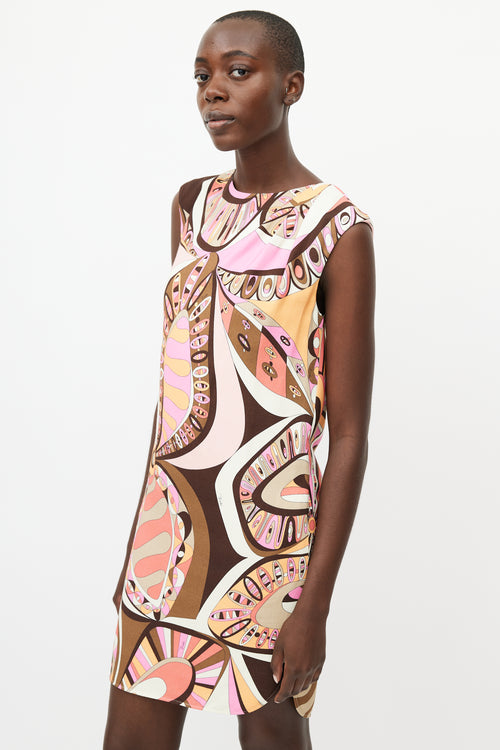 Emilio Pucci Beige 
Multicolour Abstract Print Dress