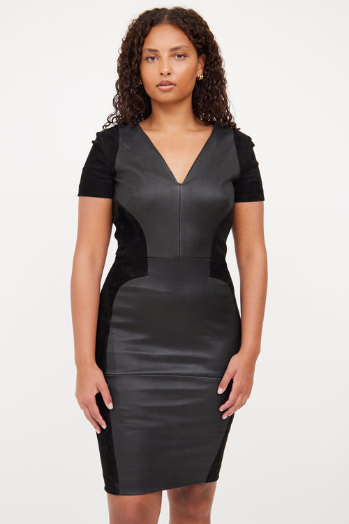 Emilio Pucci Black Leather 
Suede Dress