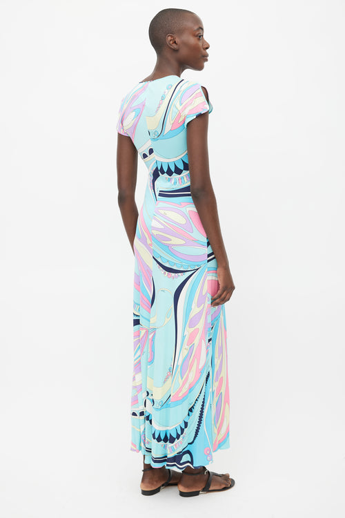 Emilio Pucci Blue 
Multi Silk Print Embellished Dress