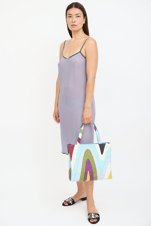 Emilio Pucci Blue 
Multicolour Felt Graphic Tote Bag