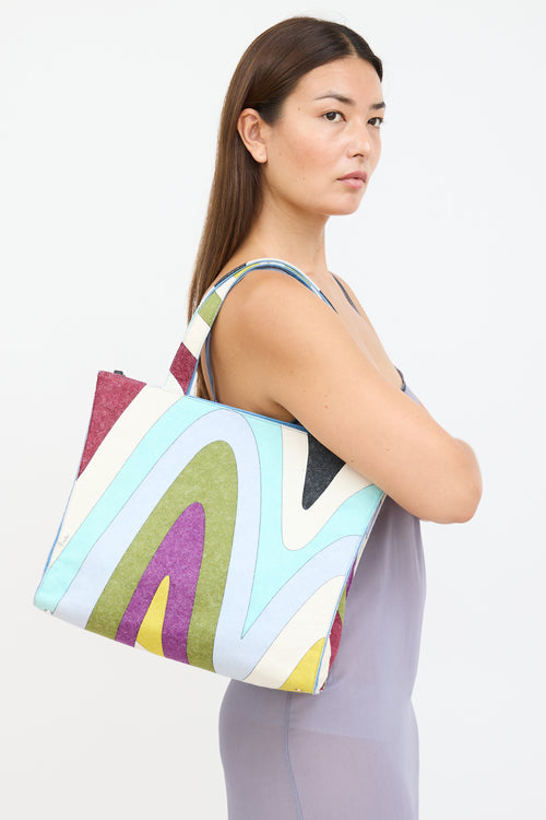 Emilio Pucci Blue 
Multicolour Felt Graphic Tote Bag