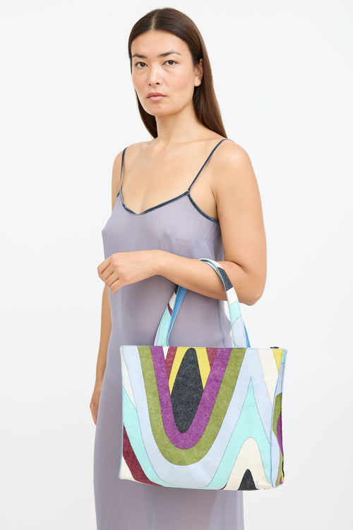 Emilio Pucci Blue 
Multicolour Felt Graphic Tote Bag