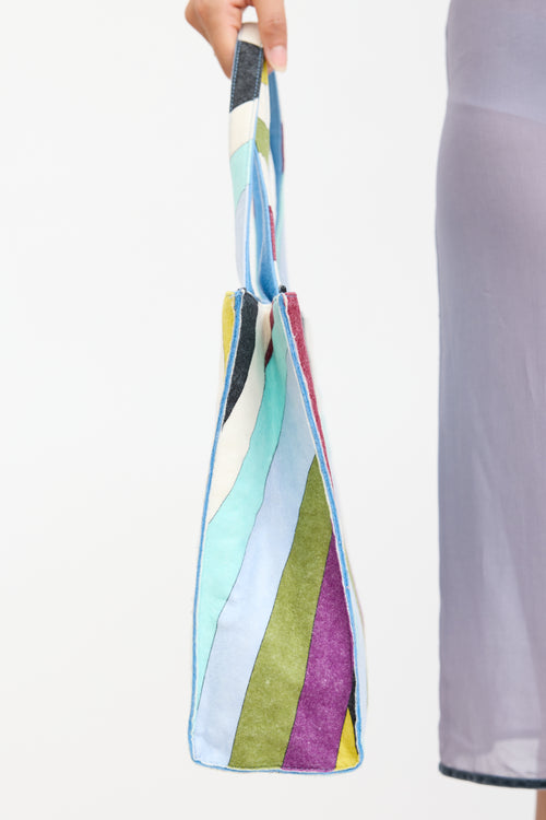 Emilio Pucci Blue 
Multicolour Felt Graphic Tote Bag