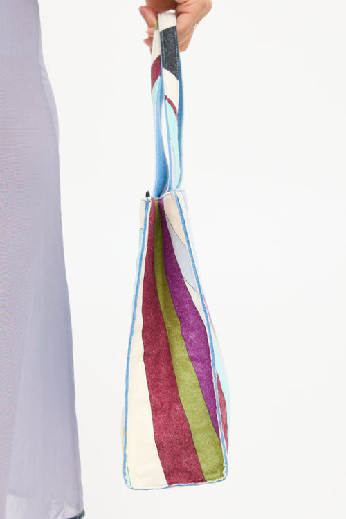 Emilio Pucci Blue 
Multicolour Felt Graphic Tote Bag