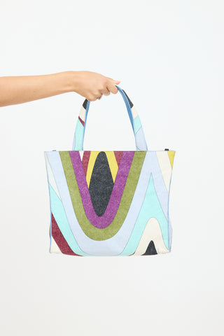 Emilio Pucci Blue 
Multicolour Felt Graphic Tote Bag