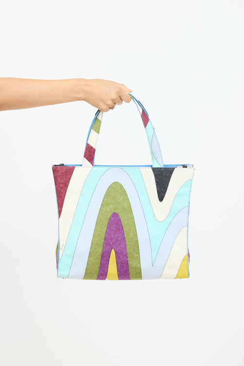 Emilio Pucci Blue 
Multicolour Felt Graphic Tote Bag