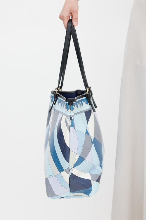 Emilio Pucci Blue 
Multicolour Coated Canvas Geometric Tote Bag