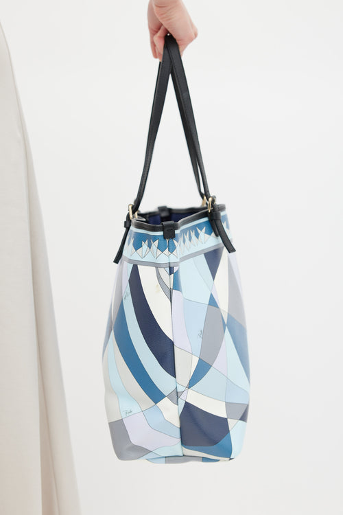 Emilio Pucci Blue 
Multicolour Coated Canvas Geometric Tote Bag