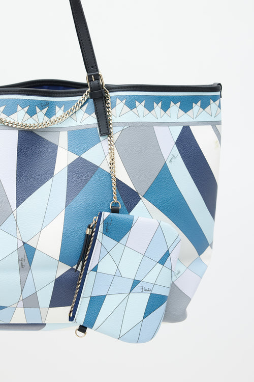 Emilio Pucci Blue 
Multicolour Coated Canvas Geometric Tote Bag