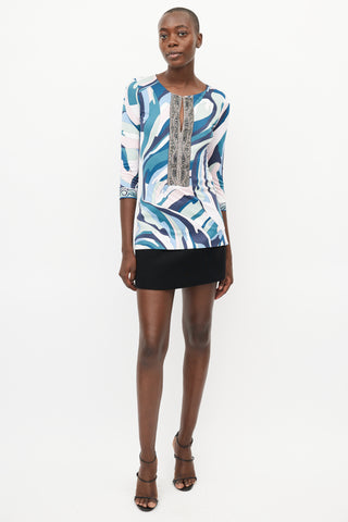 Emilio Pucci Blue 
Multicolour Jewel Abstract Print Top