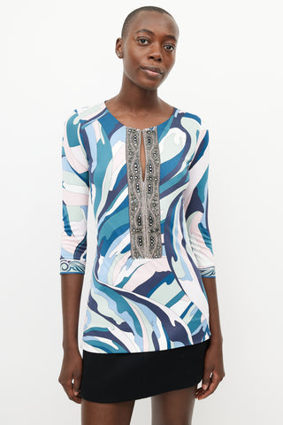 Emilio Pucci Blue 
Multicolour Jewel Abstract Print Top