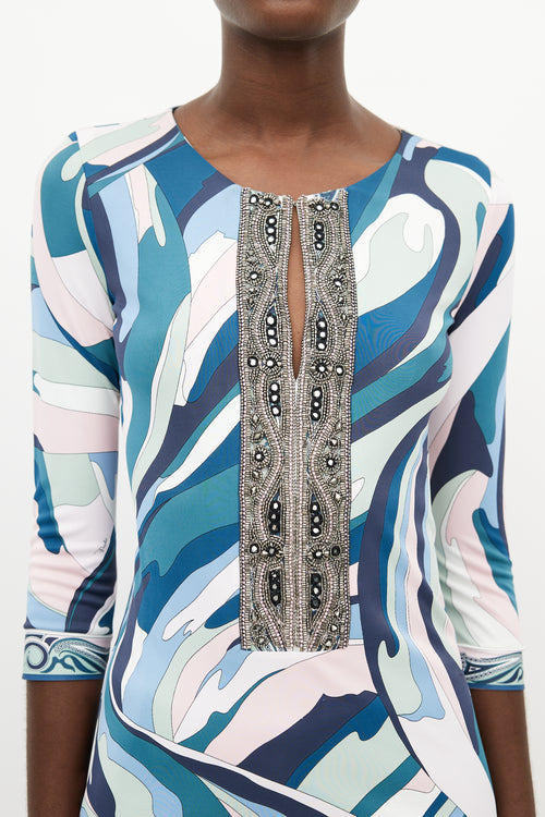 Emilio Pucci Blue 
Multicolour Jewel Abstract Print Top