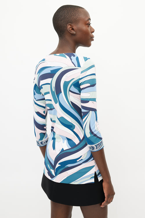 Emilio Pucci Blue 
Multicolour Jewel Abstract Print Top