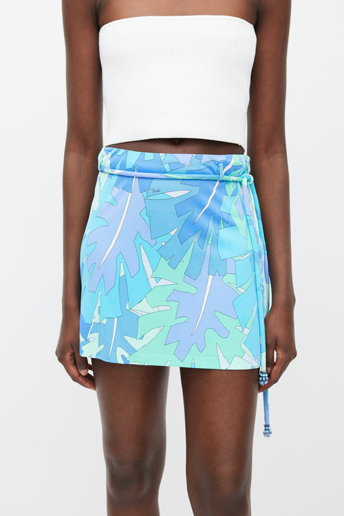 Emilio Pucci Blue 
Multicolour Printed Tie Waist Skirt