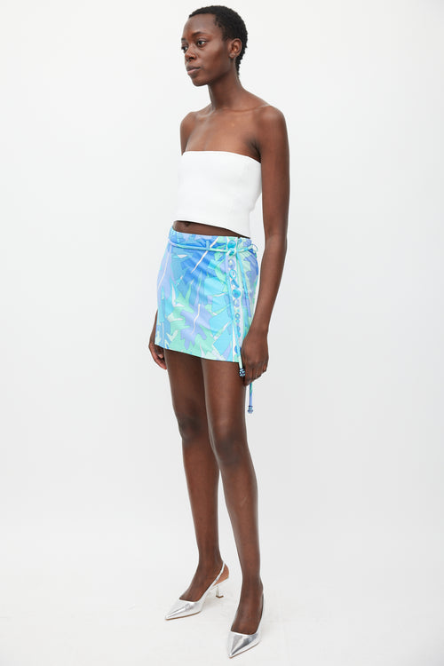 Emilio Pucci Blue 
Multicolour Printed Tie Waist Skirt