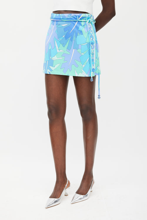 Emilio Pucci Blue 
Multicolour Printed Tie Waist Skirt