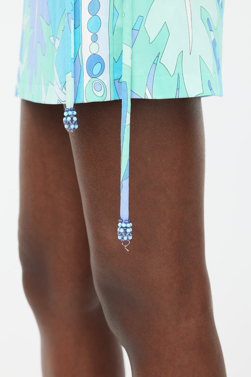 Emilio Pucci Blue 
Multicolour Printed Tie Waist Skirt