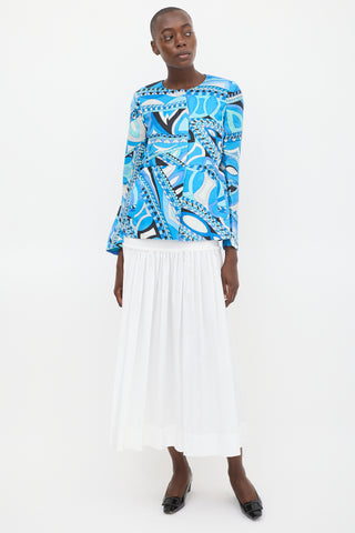 Emilio Pucci Blue 
Multicolour Silk Printed Peplum Jacket